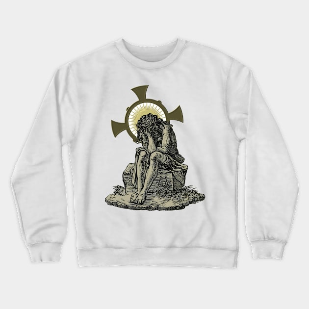 Jesus Christ repenting and ashamed Crewneck Sweatshirt by Marccelus